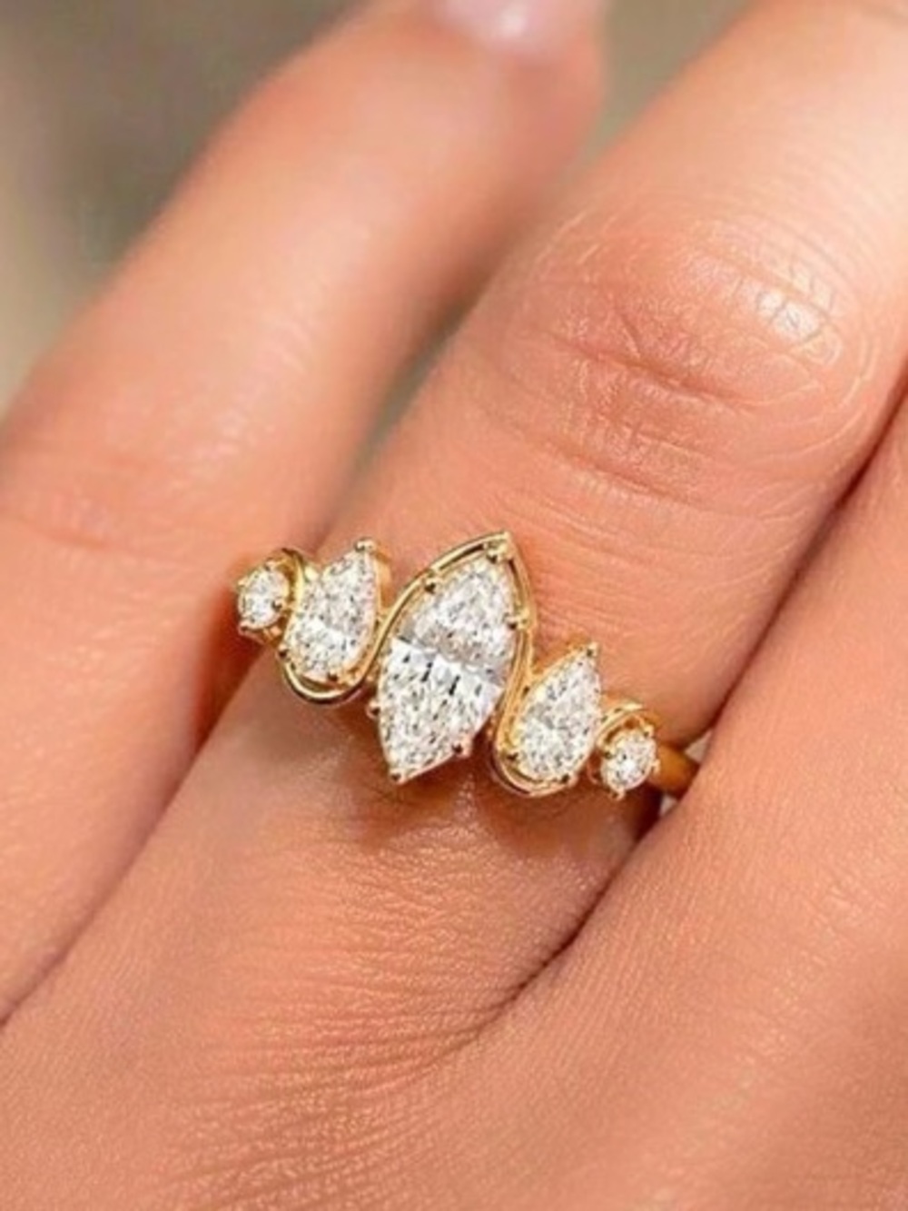 ⚜️Stainless Steel Gold Marquise Cluster Ring in Gold